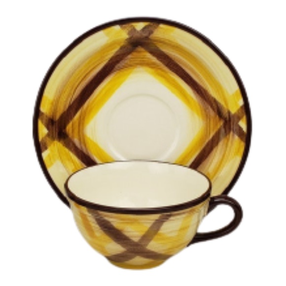 Vernonware Organdie, Kitsch, cup and saucer, yellow/brown plaid (cup/saucer set) - Picture 1 of 5
